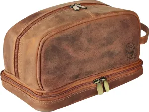 RUSTIC TOWN Leather Toiletry Bag for Men Travel Shaving Dopp Kit Toiletries Organizer Cosmetic Makeup Bag for Women