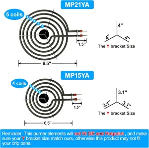 S-Union 4 Pack MP22YA Electric Range Burner Element Unit Set - 2 pcs MP15YA 6" and 2 pcs MP21YA 8" Replacement for Hardwick & Kenmore & Maytag & Norge & Whirlpool Electric Range Stove