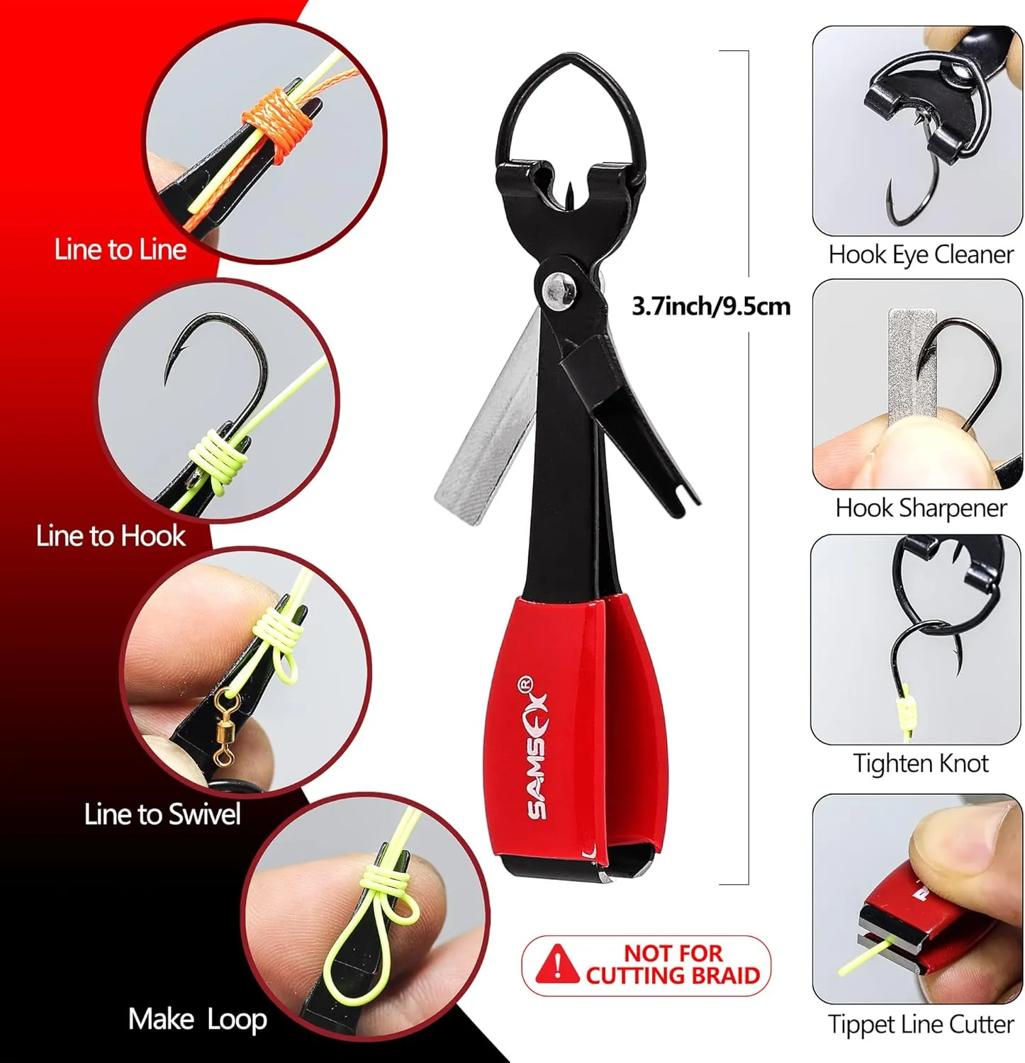 SAMSFX Aluminum Fishing Pliers Hook Remover Braid Line Cutter with Coiled Lanyard, Fly Fishing Knot Tying Tool & Retractors