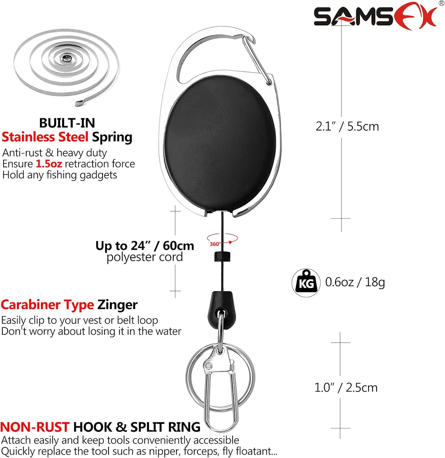 SAMSFX Aluminum Fishing Pliers Hook Remover Braid Line Cutter with Coiled Lanyard, Fly Fishing Knot Tying Tool & Retractors