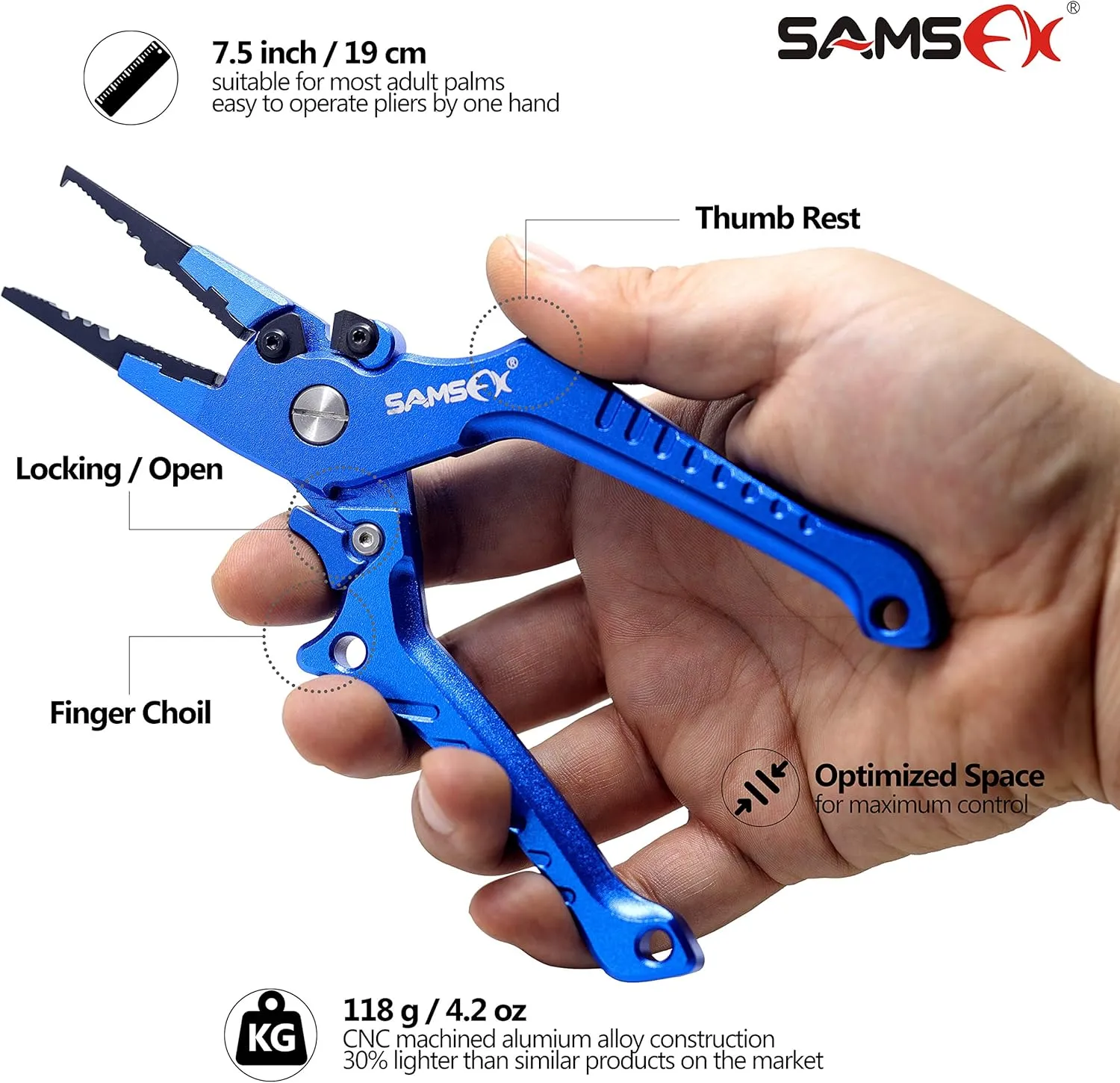 SAMSFX Aluminum Fishing Pliers Hook Remover Braid Line Cutter with Coiled Lanyard, Fly Fishing Knot Tying Tool & Retractors