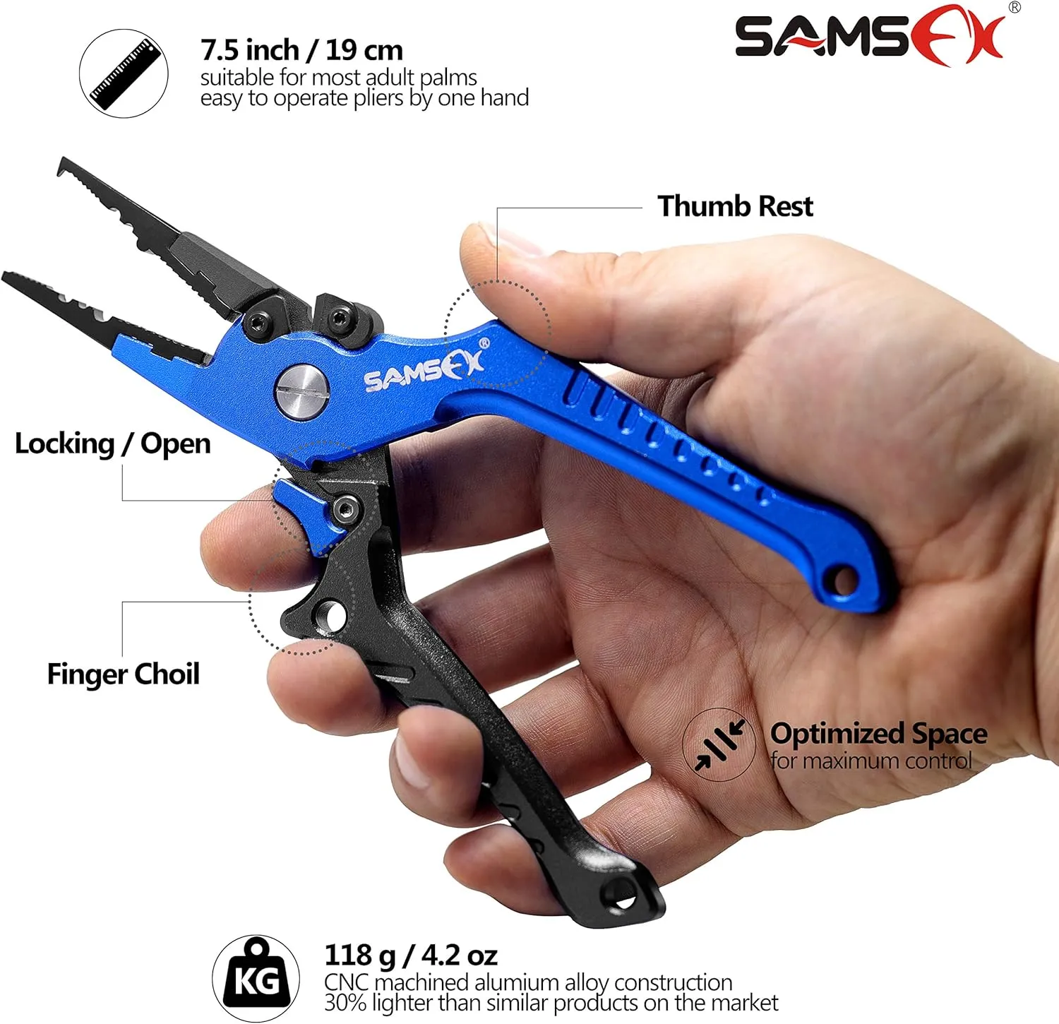 SAMSFX Aluminum Fishing Pliers Hook Remover Braid Line Cutter with Coiled Lanyard, Fly Fishing Knot Tying Tool & Retractors