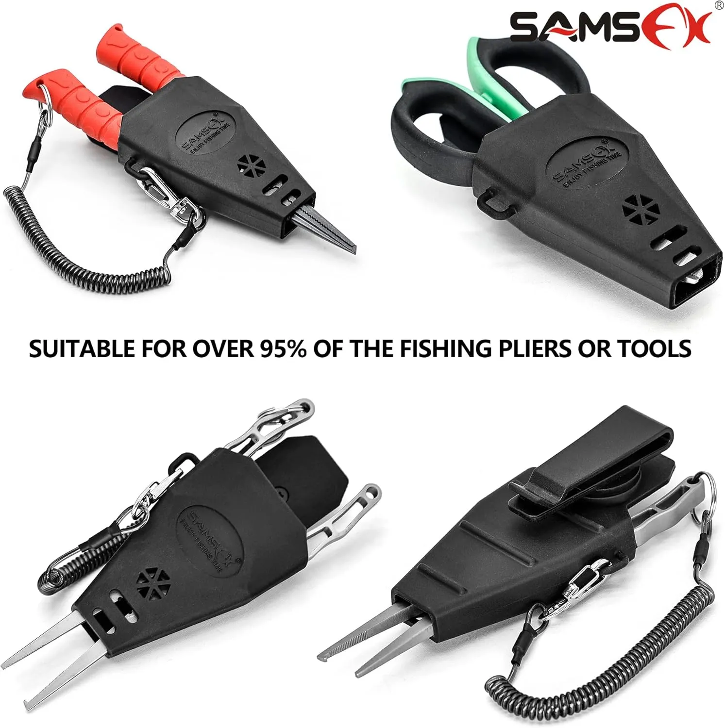 SAMSFX Aluminum Fishing Pliers Hook Remover Braid Line Cutter with Coiled Lanyard, Fly Fishing Knot Tying Tool & Retractors