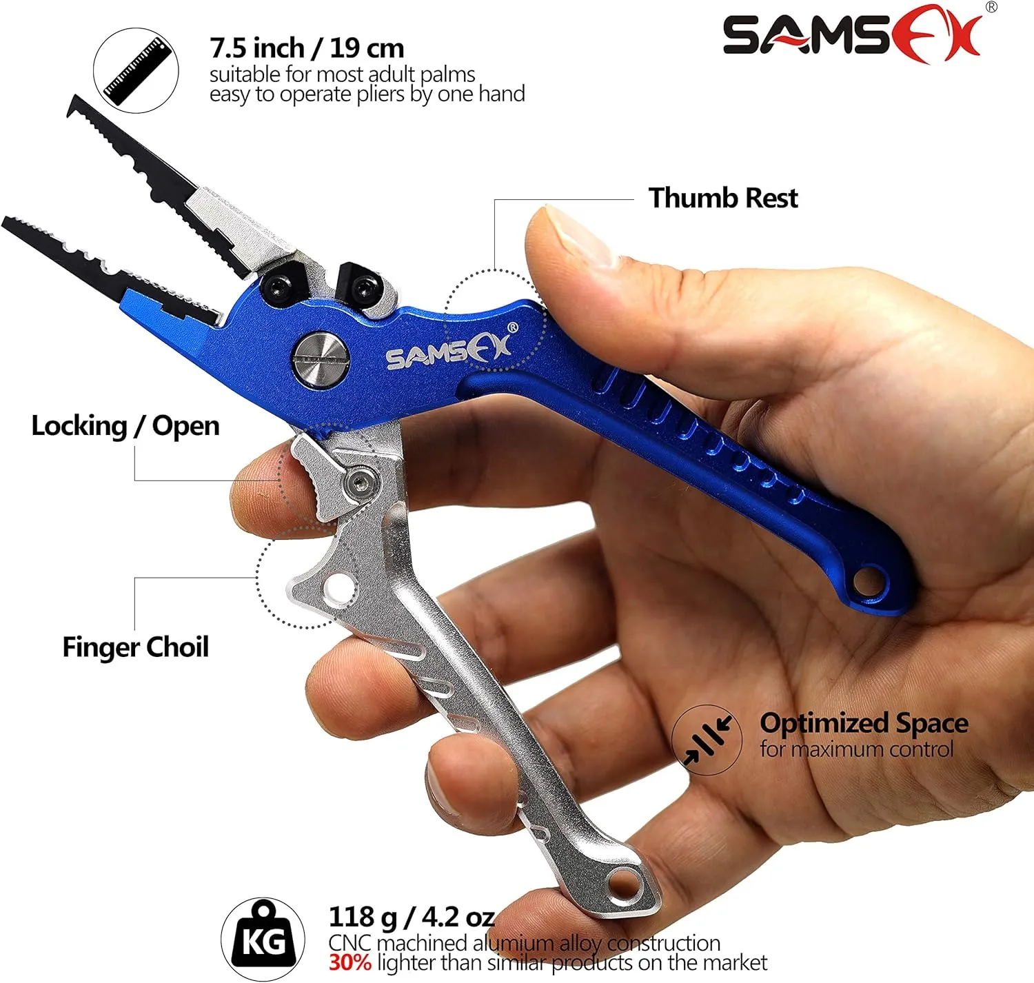 SAMSFX Aluminum Fishing Pliers Hook Remover Braid Line Cutter with Coiled Lanyard, Fly Fishing Knot Tying Tool & Retractors