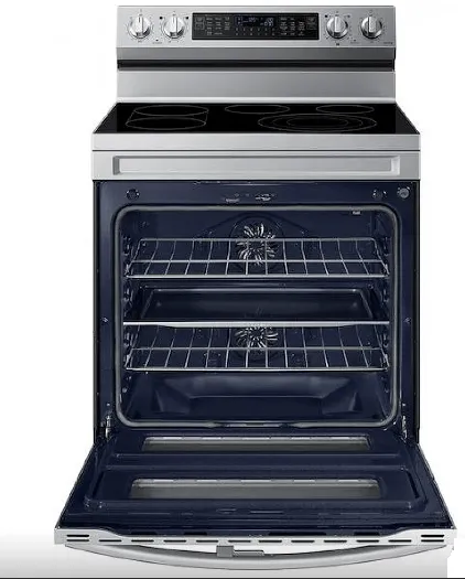 Samsung NE63A6751SS - NE63A6751SS/AC Range, 30 inch Exterior Width, Electric, Self Clean, Convection, 5 Burners, Air Fry, 2 Ovens, Stainless Steel colour Dual Fan True European Convection, FlexDuo w/ Dual Door, Aluminum Griddle,Soft Close Door