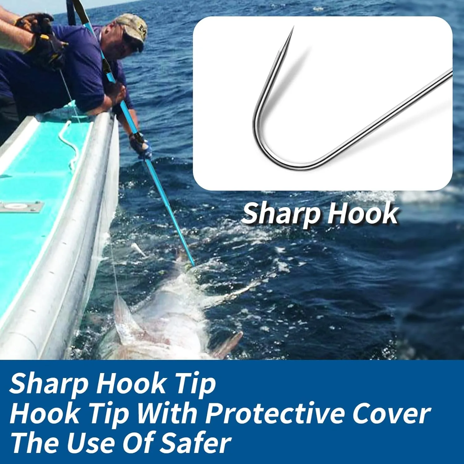 SAN LIKE Telescopic Fishing Gaff Aluminum/Fiberglass Pole with Nonslip Rubber Handle Stainless Steel Hook with M8 Screw