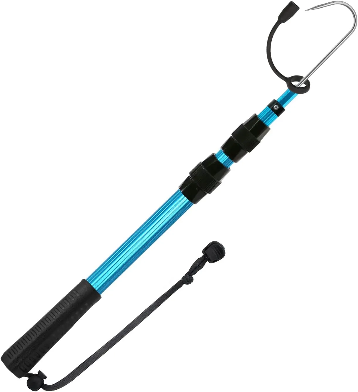 SAN LIKE Telescopic Fishing Gaff Aluminum/Fiberglass Pole with Nonslip Rubber Handle Stainless Steel Hook with M8 Screw