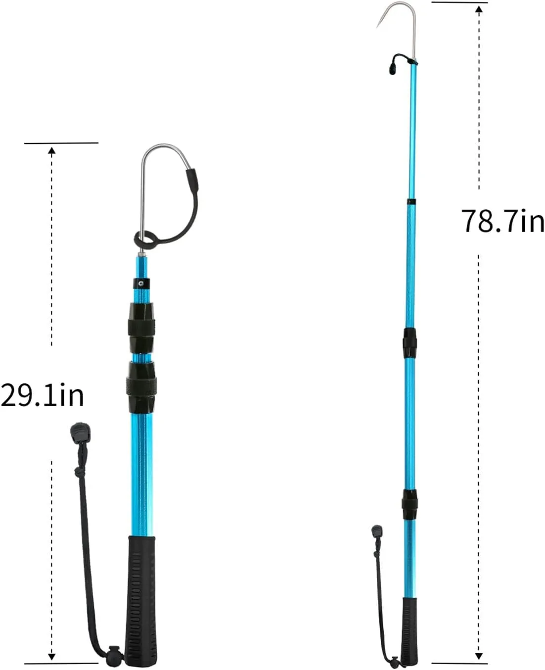 SAN LIKE Telescopic Fishing Gaff Aluminum/Fiberglass Pole with Nonslip Rubber Handle Stainless Steel Hook with M8 Screw