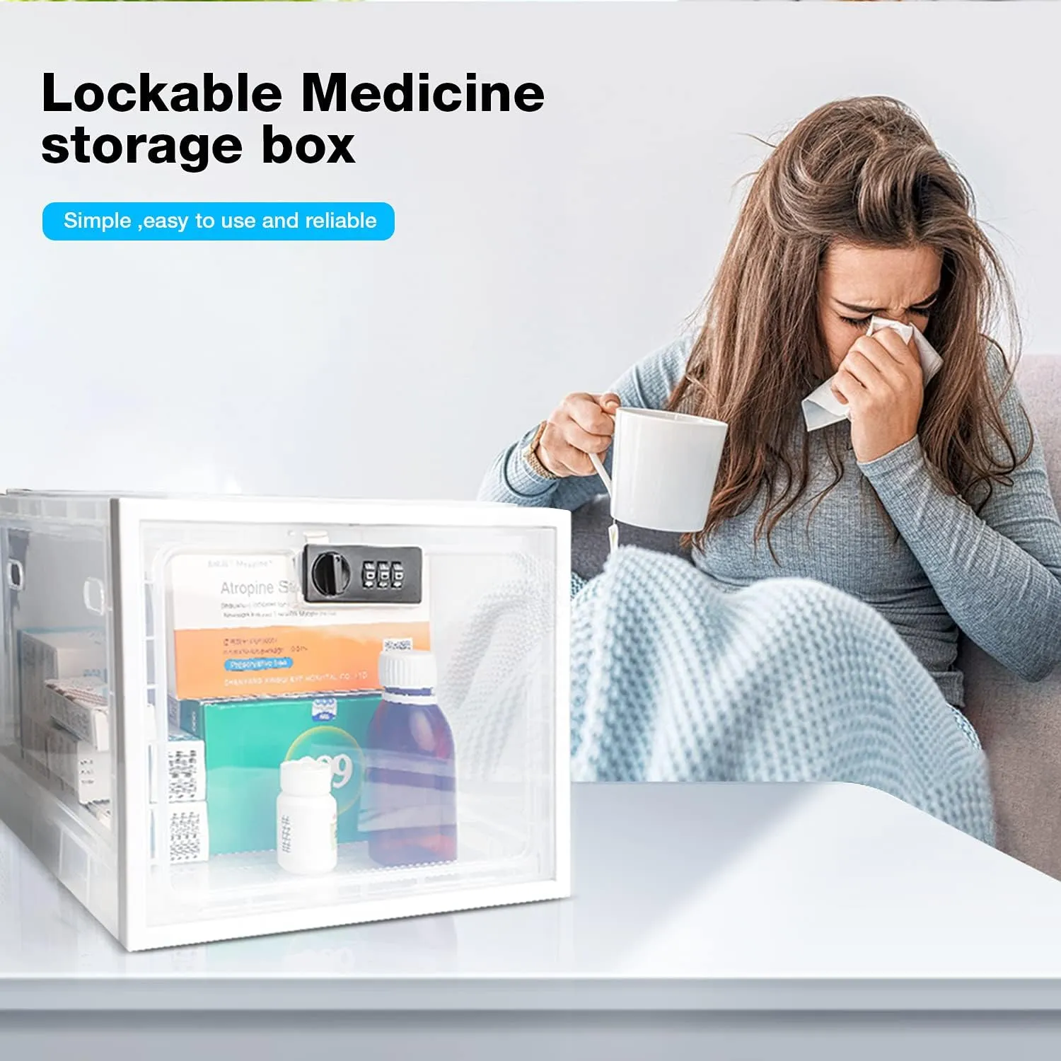 SANIDIKA 2 Pack Large Refrigerator Lockable Box - Childproof First Aid Locking Box Pill Case Medical Organizer - Ipad Tablet Phone Jail