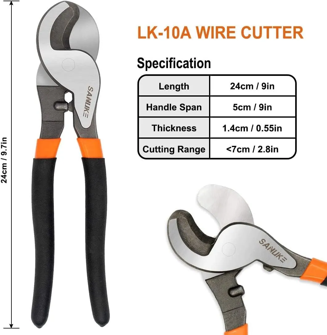 Sanuke Battery Cable Lug Crimping Tool Kit with Cable Cutter 60pcs Ring Terminals 60pcs Heat Shrink Tubing and A Bag, Wire Crimper for AWG 10-1/0 Electrical Lug