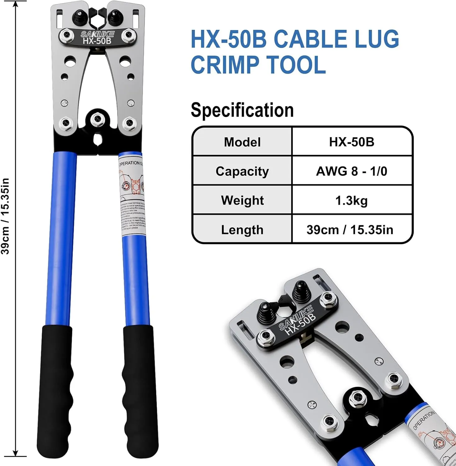Sanuke Battery Cable Lug Crimping Tool Kit with Cable Cutter 60pcs Ring Terminals 60pcs Heat Shrink Tubing and A Bag, Wire Crimper for AWG 10-1/0 Electrical Lug