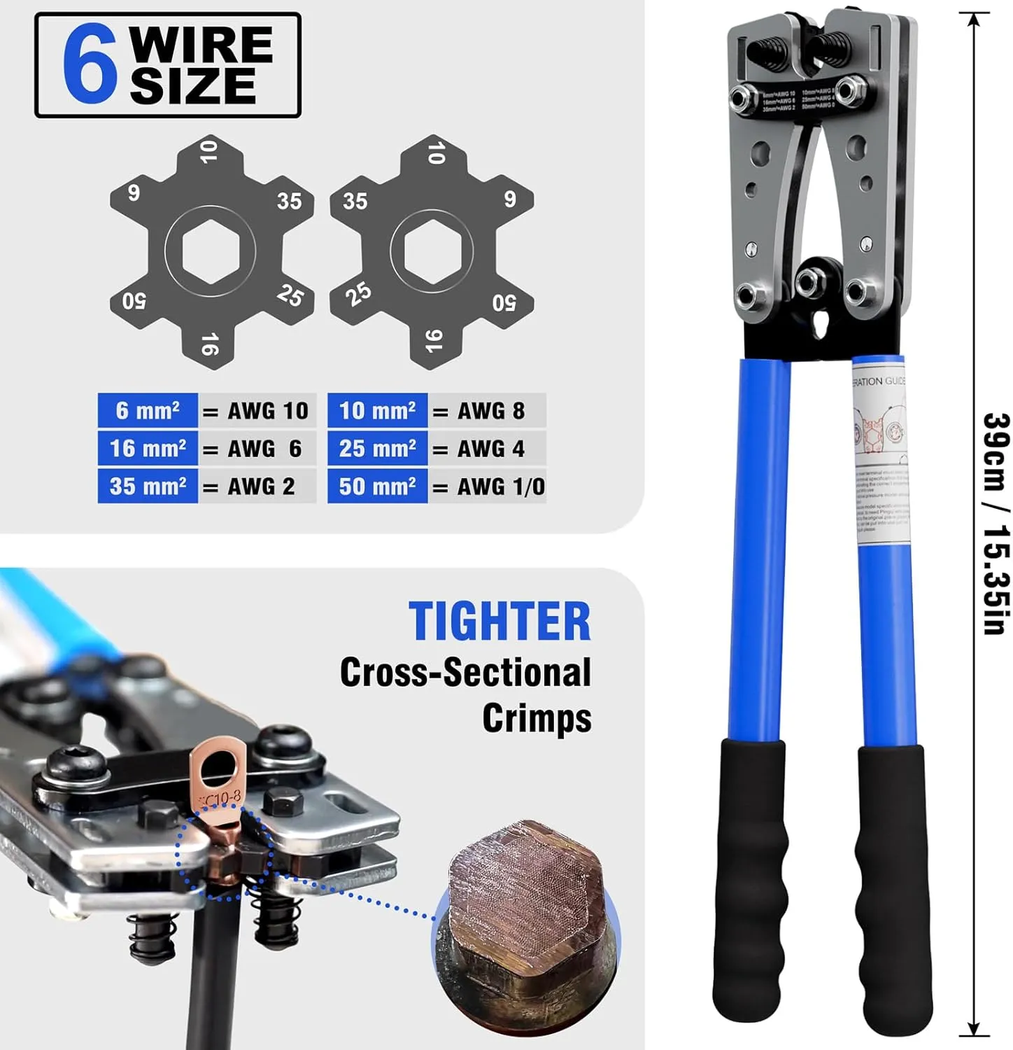 Sanuke Battery Cable Lug Crimping Tool Kit with Cable Cutter 60pcs Ring Terminals 60pcs Heat Shrink Tubing and A Bag, Wire Crimper for AWG 10-1/0 Electrical Lug