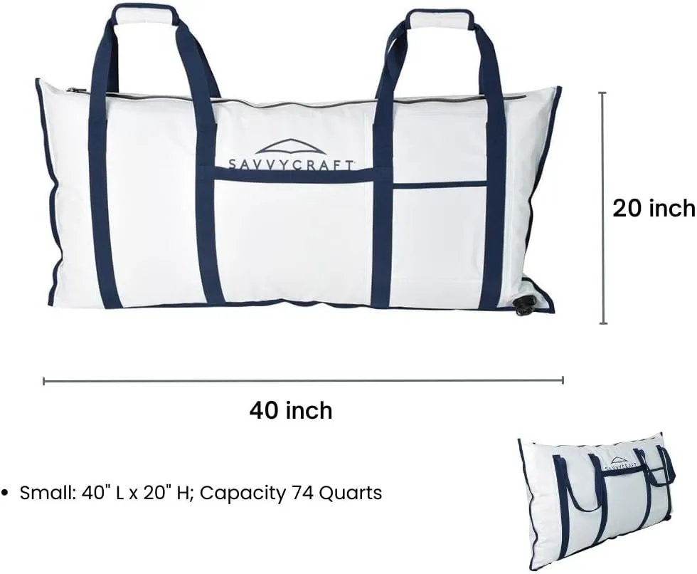 Savvycraft Soft Insulated Fishing Bag, Waterproof Leakproof Fish Storage Insulated Bag with Easy Grip Handles, White 40" L x 20" H