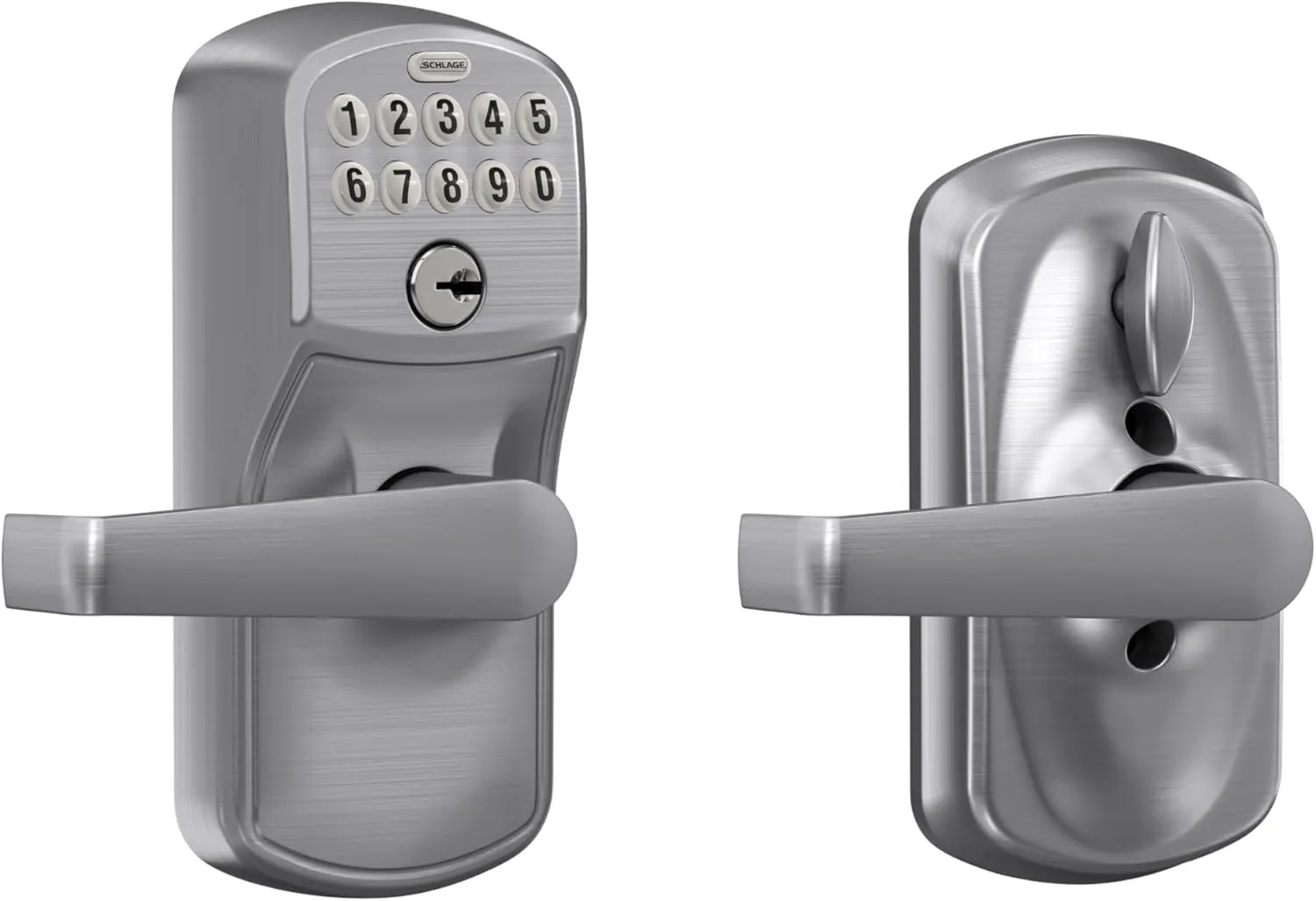 SCHLAGE Brushed Chrome FE595CS V PLY 626 ELA Plymouth Light Commercial Electronic Keypad Lock with Elan Lever(Satin Chrome)