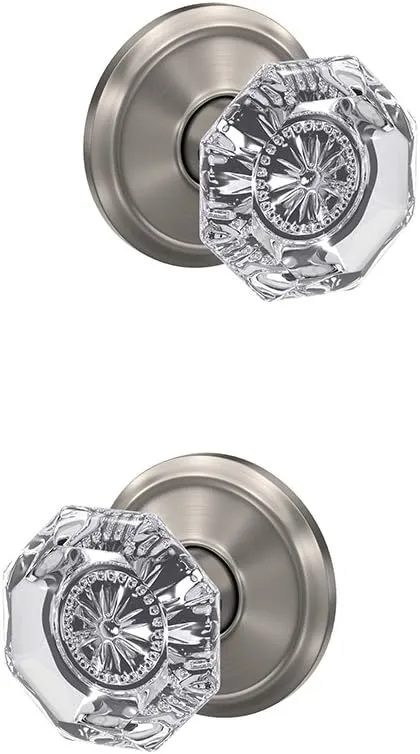 SCHLAGE Custom FC21 ALX 619 ALD Alexandria Glass Knob with Alden Trim Hall-Closet and Bed-Bath Lock, Satin Nickel