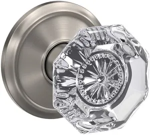 SCHLAGE Custom FC21 ALX 619 ALD Alexandria Glass Knob with Alden Trim Hall-Closet and Bed-Bath Lock, Satin Nickel