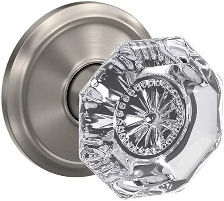 SCHLAGE Custom FC21 ALX 619 ALD Alexandria Glass Knob with Alden Trim Hall-Closet and Bed-Bath Lock, Satin Nickel