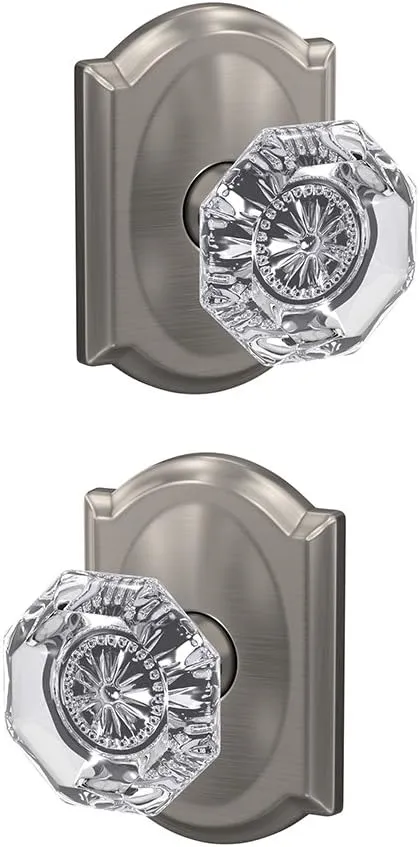 Schlage Custom FC21 ALX 619 CAM Alexandria Glass Knob with Camelot Trim Hall-Closet and Bed-Bath Lock, Satin Nickel