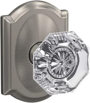 Schlage Custom FC21 ALX 619 CAM Alexandria Glass Knob with Camelot Trim Hall-Closet and Bed-Bath Lock, Satin Nickel