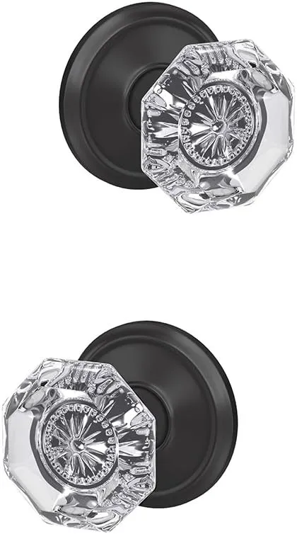 Schlage Custom FC21 ALX 622 ALD Alexandria Glass Knob with Alden Trim Hall-Closet and Bed-Bath Lock, Matte Black