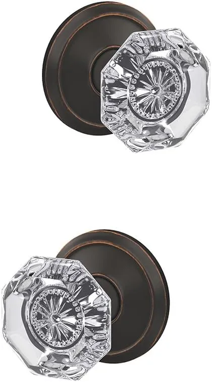 Schlage Custom FC21 ALX 716 ALD Alexandria Glass Knob with Alden Trim Hall-Closet and Bed-Bath Lock, Aged Bronze