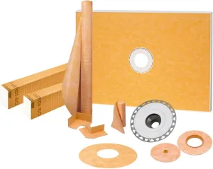 Schluter Kerdi Shower Kit with Shower Tray, Curb, Waterproofing Membrane, Strips, and Seals - Waterproofing System for Tiled Showers - Center Outlet Position, 38" x 60" Tray Size - KSK9651525ABS