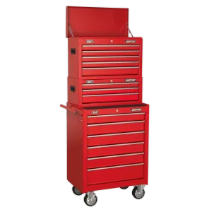 Sealey Topchest, Mid-Box & Rollcab 14 Drawer Stack - Red