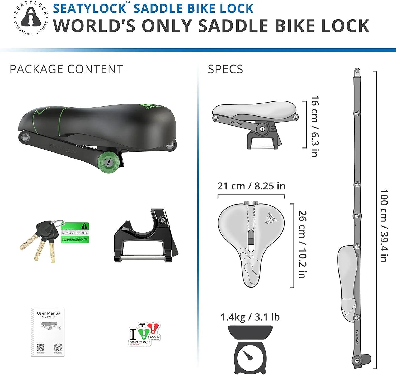 SeatyLock Hybrid Saddle Bike Lock - Multi Patent 2 in 1 Locking Bike Doubles As Seat or Bicycle Guard - Innovative Lightweight Anti Theft Bicycle Lock and Saddle with Keys