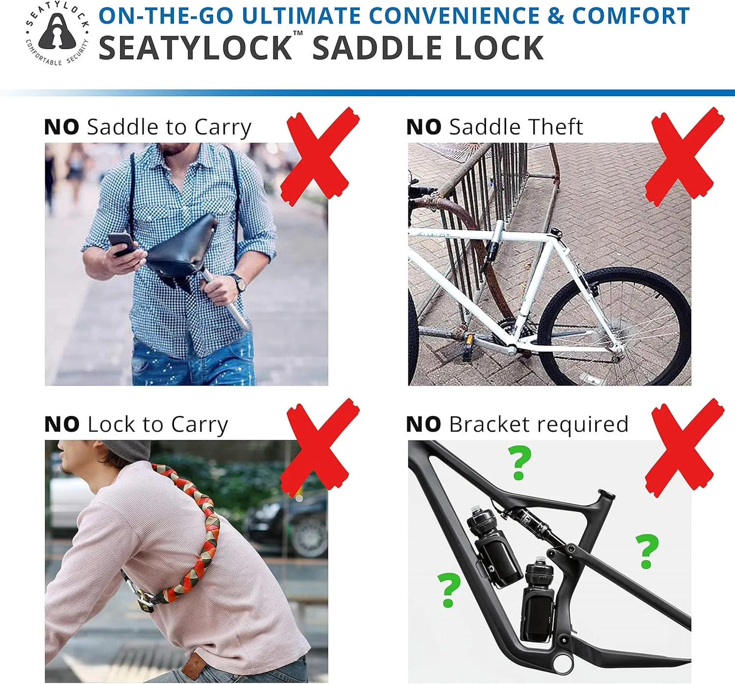 SeatyLock Hybrid Saddle Bike Lock - Multi Patent 2 in 1 Locking Bike Doubles As Seat or Bicycle Guard - Innovative Lightweight Anti Theft Bicycle Lock and Saddle with Keys