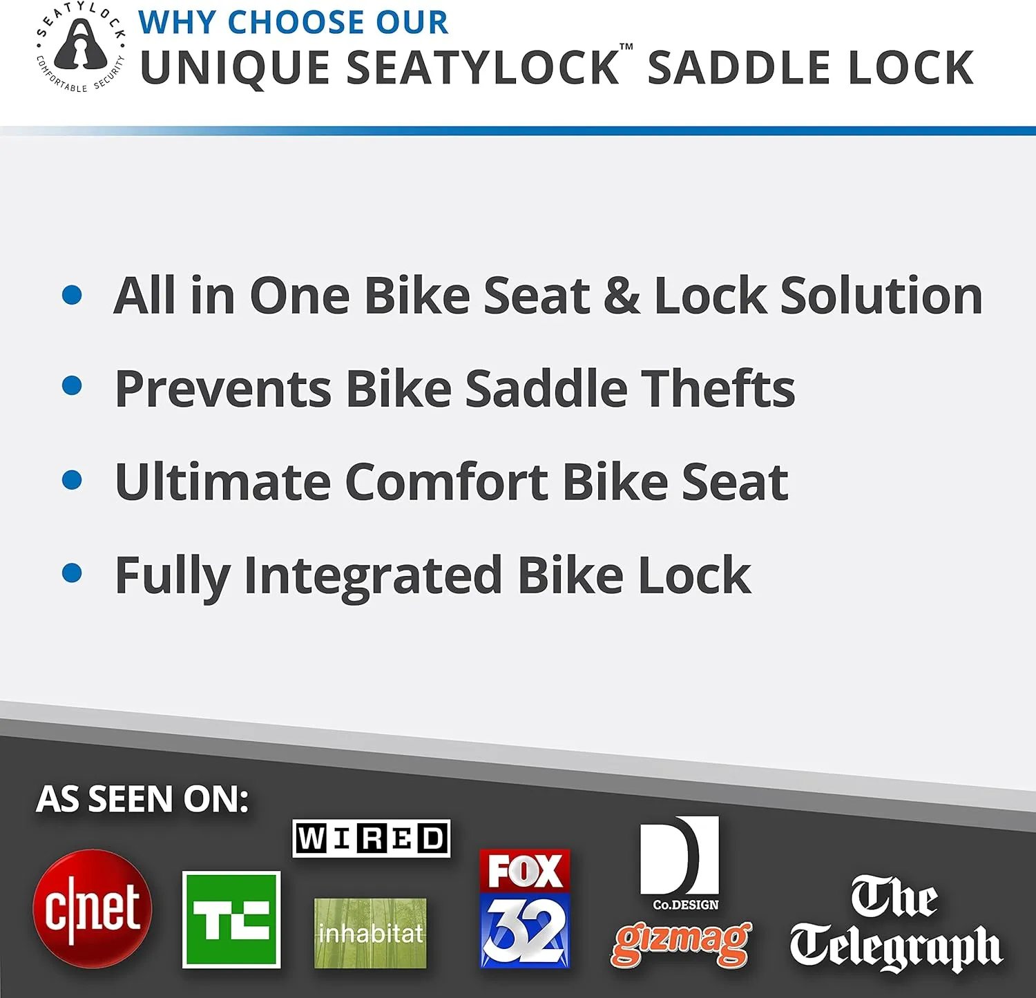 SeatyLock Hybrid Saddle Bike Lock - Multi Patent 2 in 1 Locking Bike Doubles As Seat or Bicycle Guard - Innovative Lightweight Anti Theft Bicycle Lock and Saddle with Keys