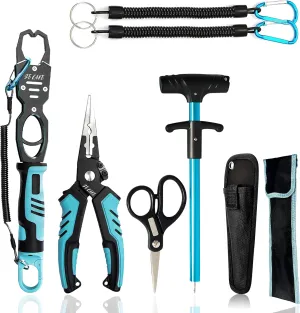 selake 7 PCS Fishing Tool Kit,Fishing Pliers,Fish Lip Grip Tool with Weight Scale,Super line Scissors,Fish Hook Remover,Complete Fishing Equipment or Fishing Gear - Best Gift for Men