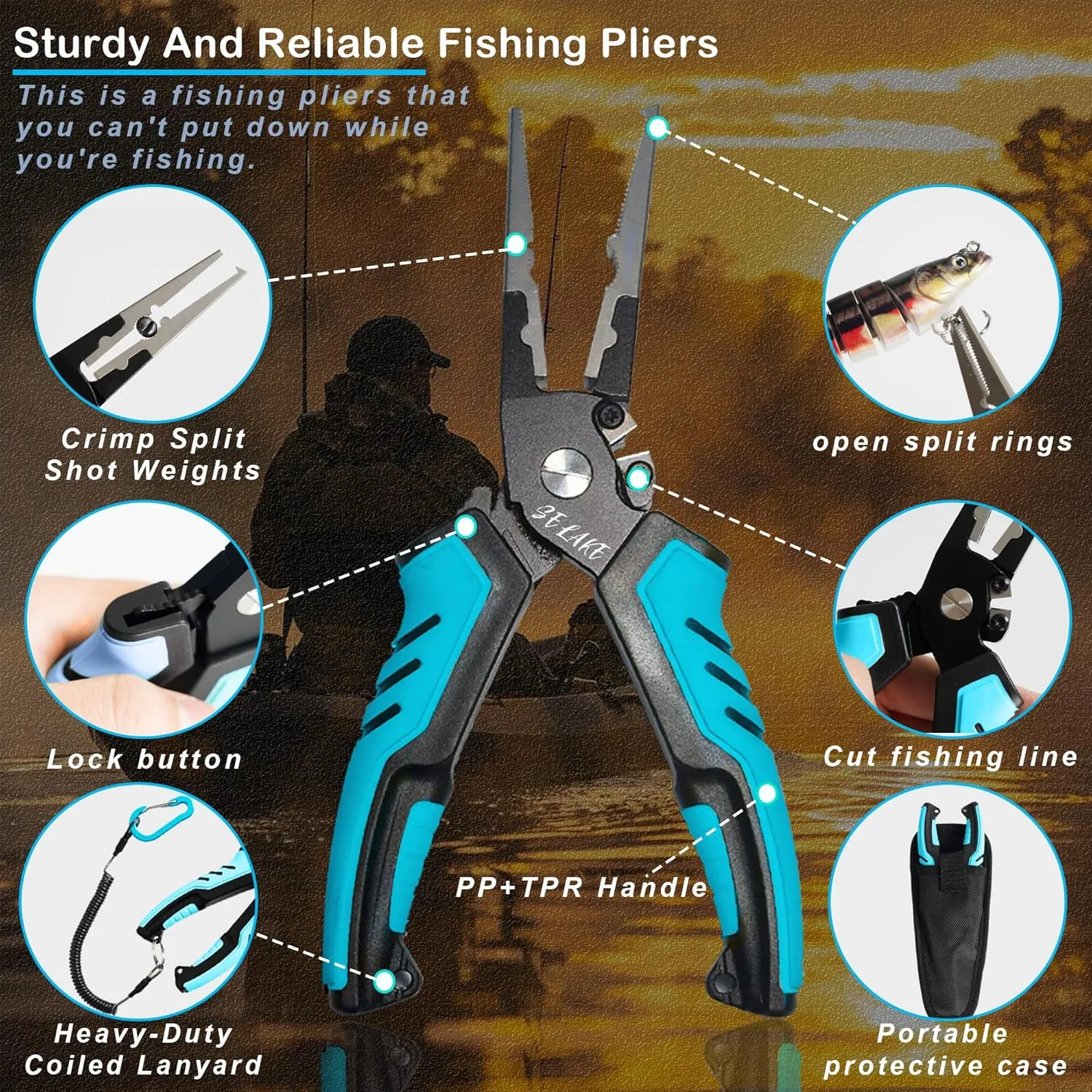 selake 7 PCS Fishing Tool Kit,Fishing Pliers,Fish Lip Grip Tool with Weight Scale,Super line Scissors,Fish Hook Remover,Complete Fishing Equipment or Fishing Gear - Best Gift for Men
