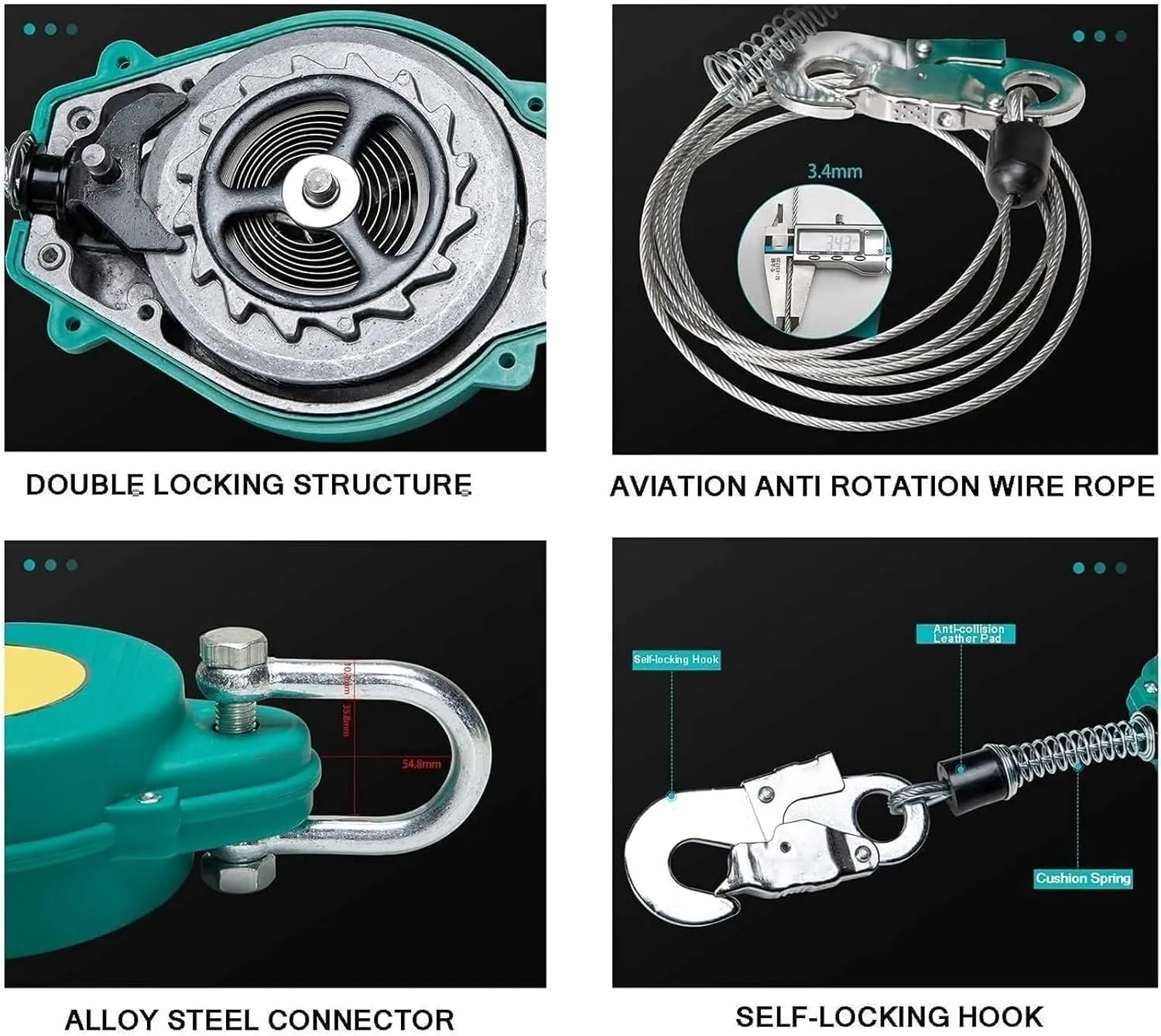Self-Retracting Lifeline with Buffer Bag, Fall Protection Retractable Lanyard for Roofing & Construction, Shock Absorber, 3M, 5M, 7M, 10M, 15M, 20M
