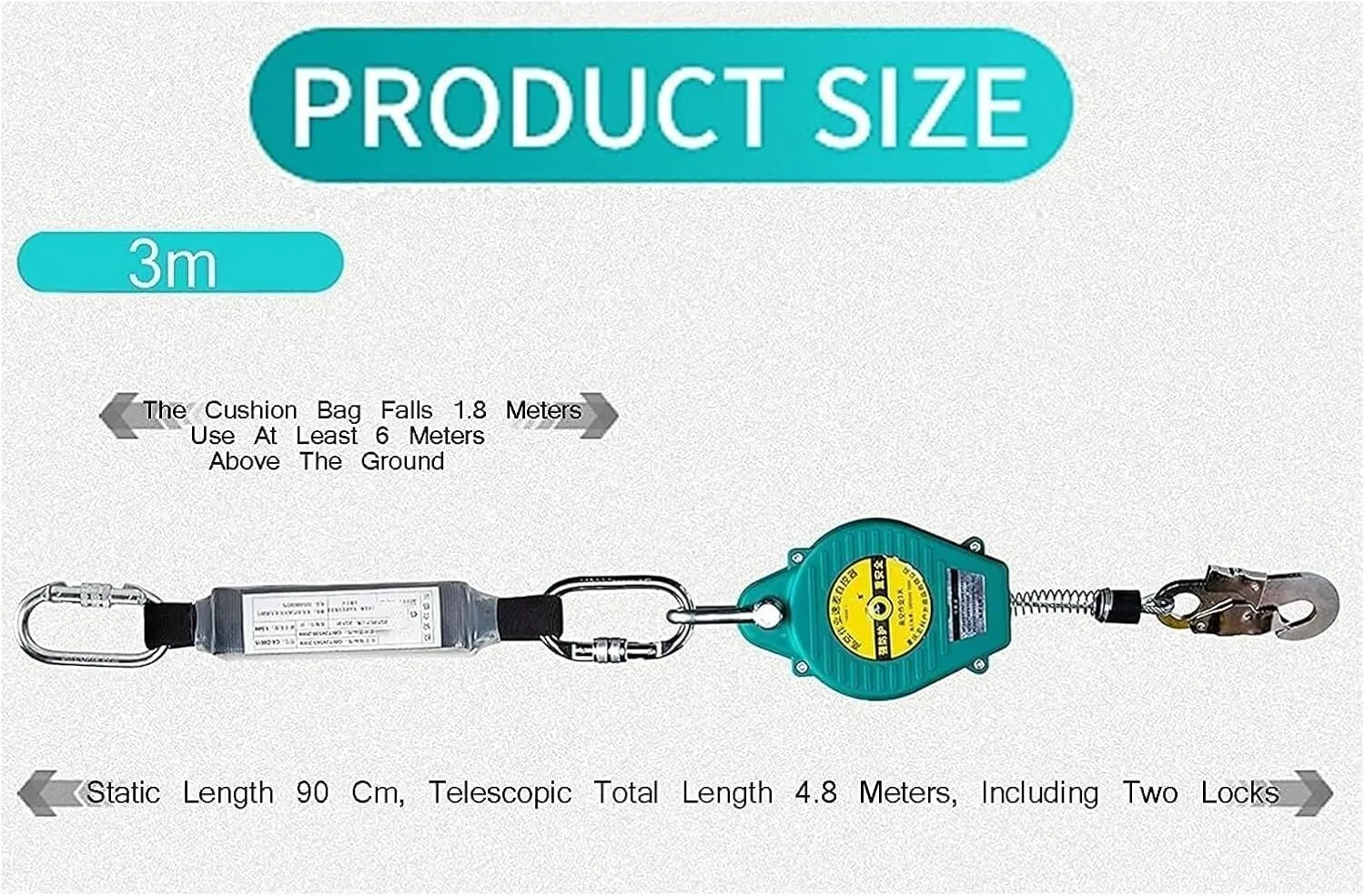 Self-Retracting Lifeline with Buffer Bag, Fall Protection Retractable Lanyard for Roofing & Construction, Shock Absorber, 3M, 5M, 7M, 10M, 15M, 20M