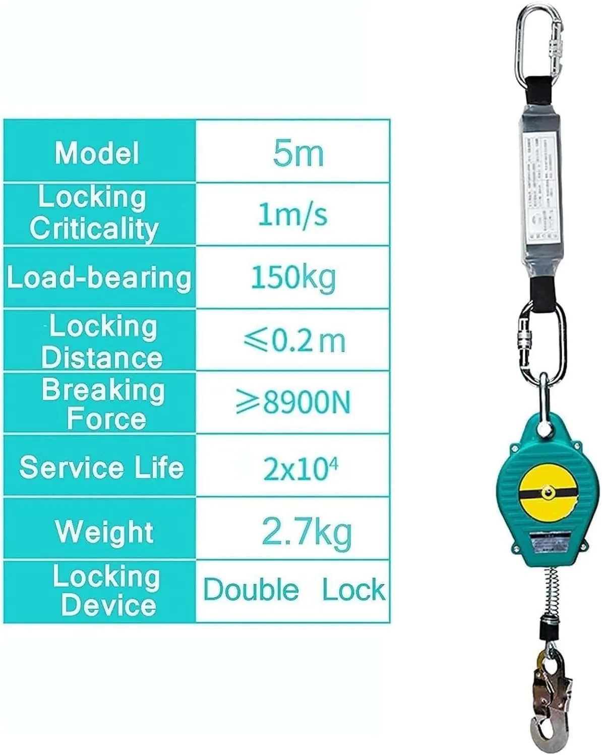 Self-Retracting Lifeline with Buffer Bag, Fall Protection Retractable Lanyard for Roofing & Construction, Shock Absorber, 3M, 5M, 7M, 10M, 15M, 20M