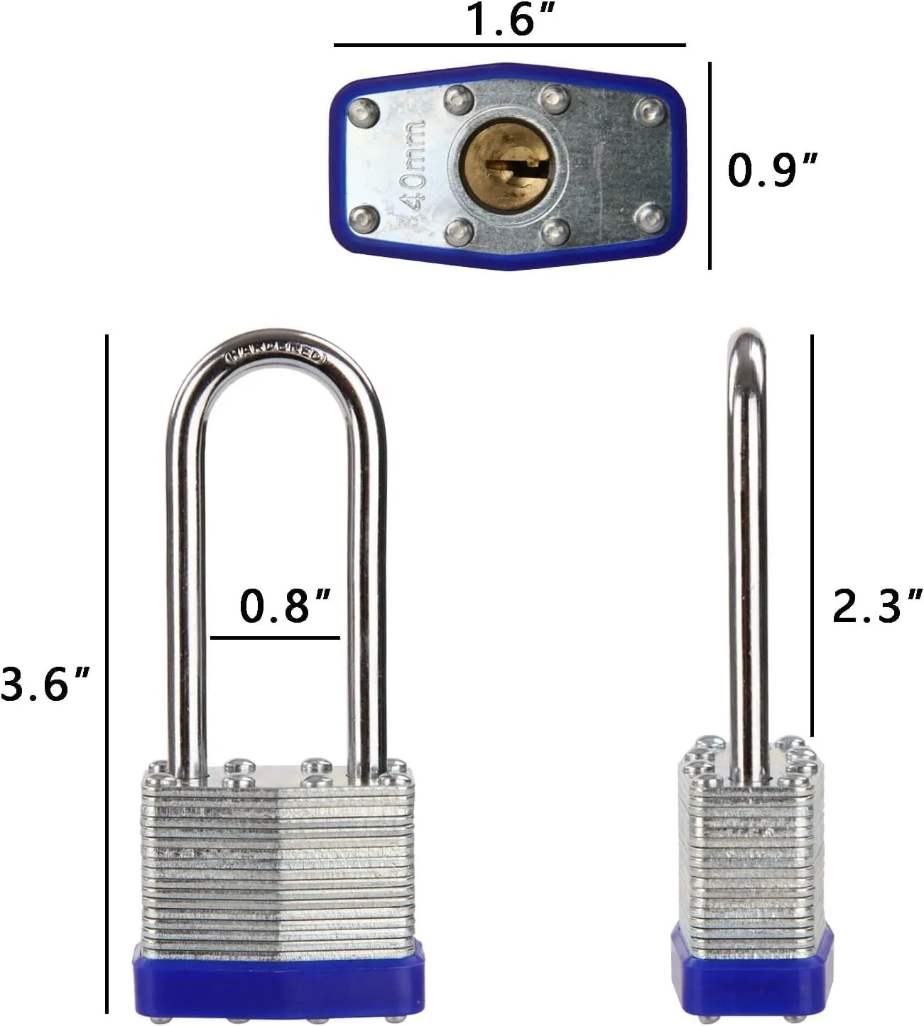 SEPOX 12Pcs Set Laminated-Padlocks with Key Different, Extra Long-Shackle, 1-9/16" 40MM Heavy-Duty Steel Lock Body Each Lock with 2 Big Key for Outdoor & Indoor Lockers, Fence, Gate, Tool-Box
