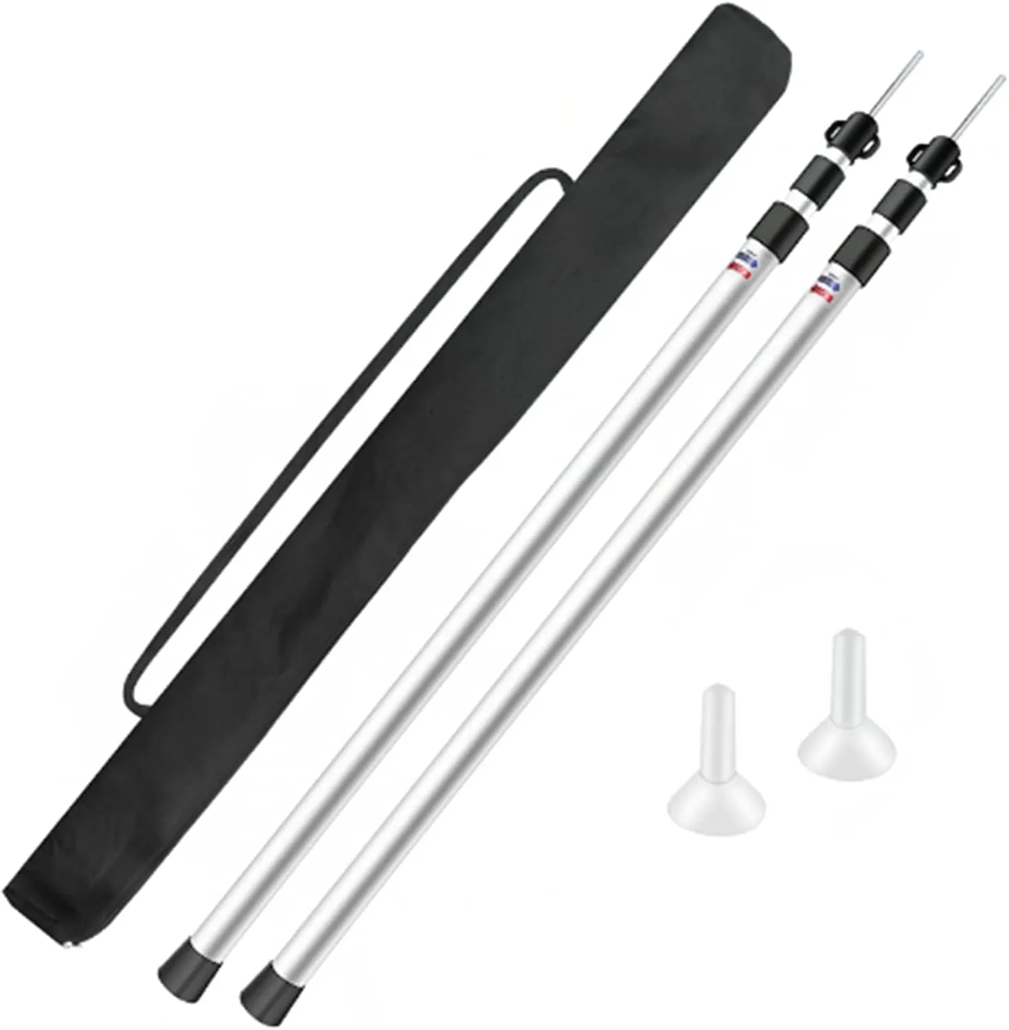 Set of 2 Waterproof Cloth Rod, 230CM Telescopic Aluminium Tent Tarp Poles Portable Beach Shelter Tarp Awning Pole Adjustable Telescoping with Rubber Cap for Camping