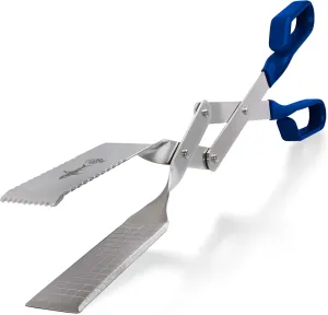 Shark BBQ Grill Tongs - 17 inch Blue. Professional kitchen and outdoor grilling utensil. Long reach Barbeque Grilling Tongs. Ideal for steak, fish, burger, and sausage