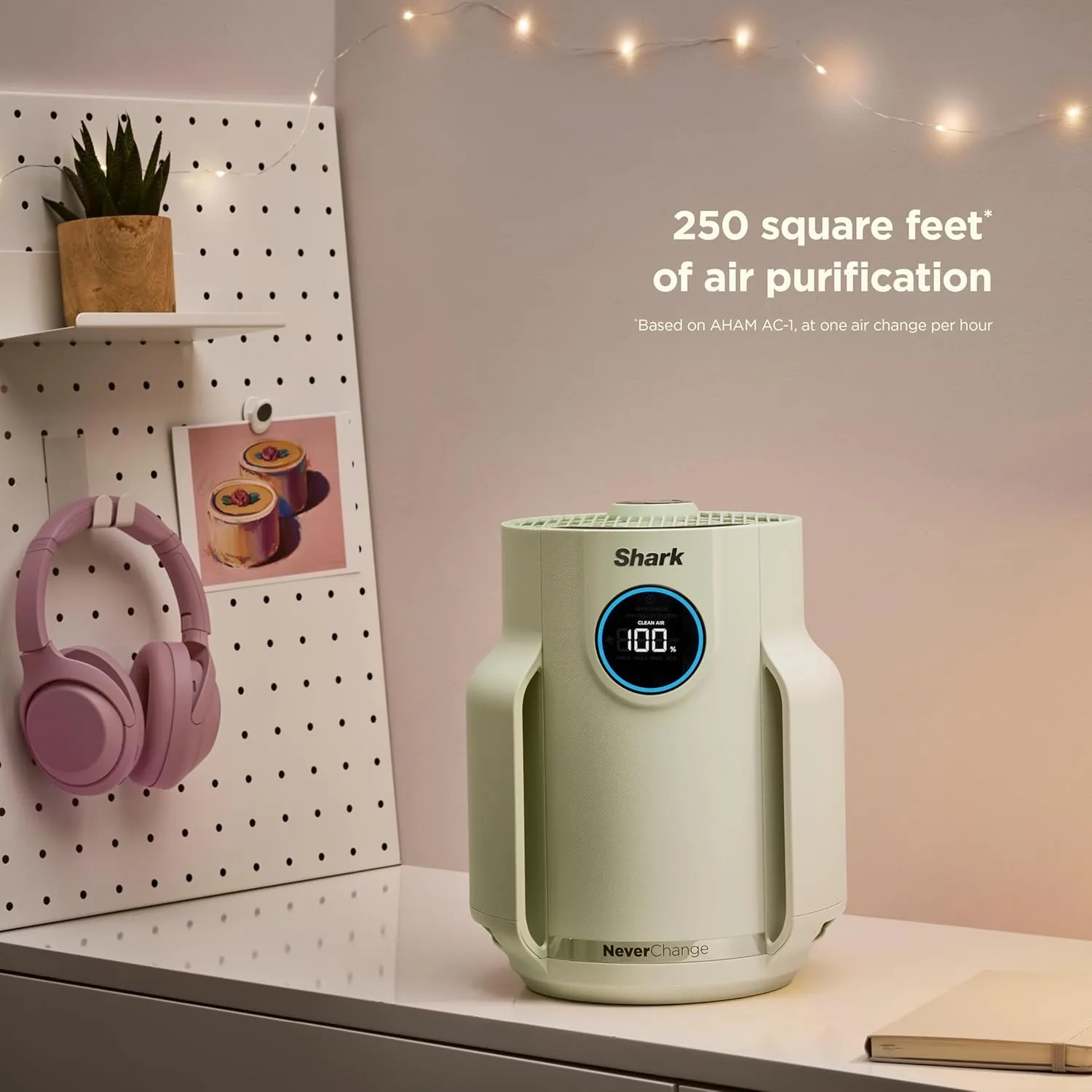 Shark NeverChange Air Purifier Compact Pro with Long-lasting HEPA Exceeding Filtration, Captures Pet Dander, Dust, Smoke, and Allergens, up to 250 sq. ft. for Bedroom, Home Office, Dorm, HP072GN
