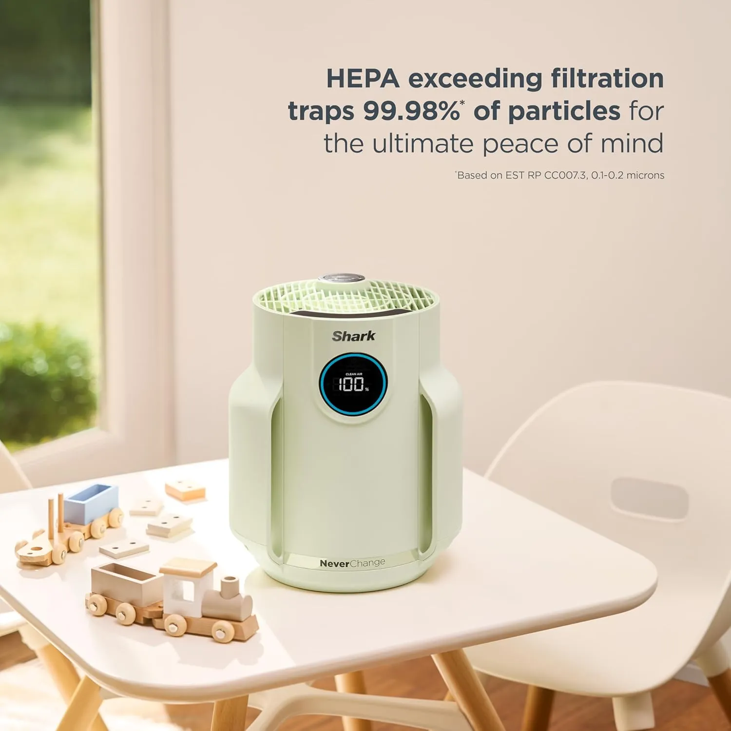 Shark NeverChange Air Purifier Compact Pro with Long-lasting HEPA Exceeding Filtration, Captures Pet Dander, Dust, Smoke, and Allergens, up to 250 sq. ft. for Bedroom, Home Office, Dorm, HP072GN
