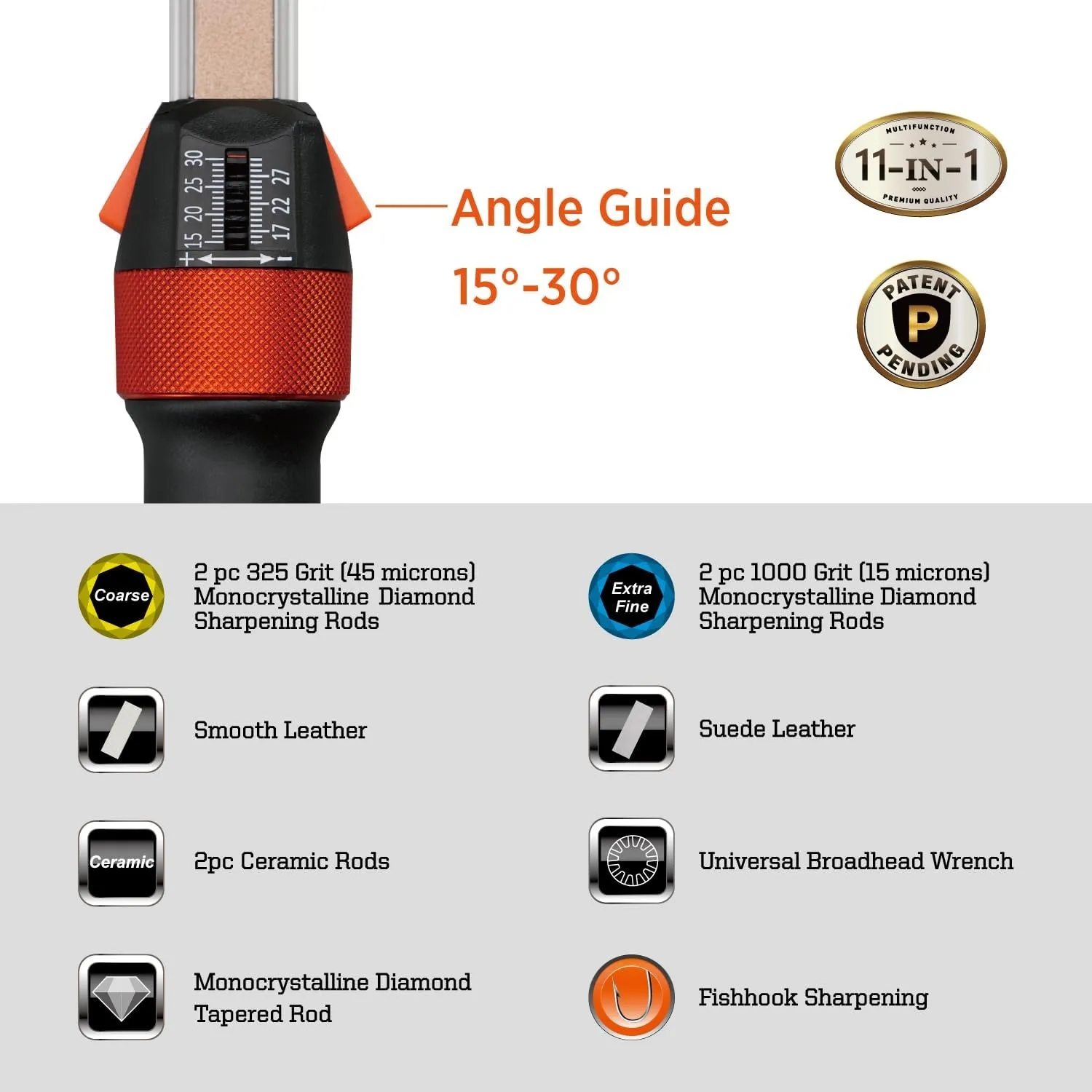 SHARPAL 210N TRANSFOROD 11-In-1 Adjustable Angle Knife Sharpener with Monocrystalline Diamond & Ceramic Rods, Tapered Rod & Leather Strops, Portable Knife Sharpening Tool Kit for Hunting & Outdoors