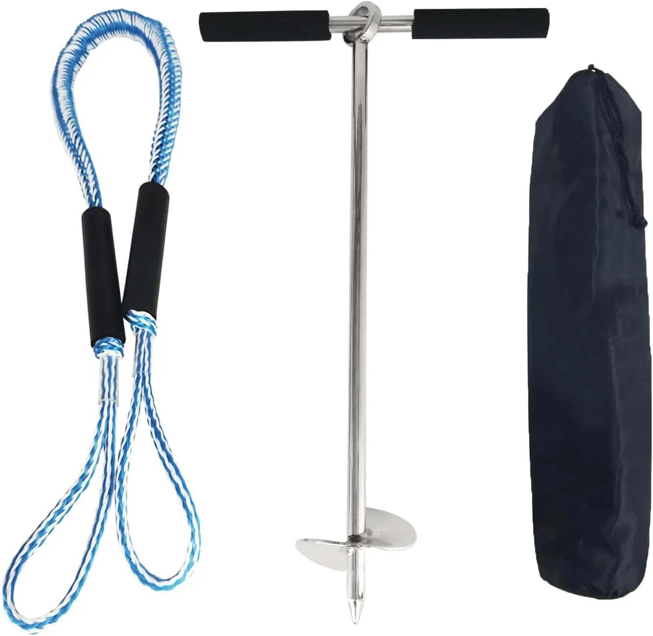 SHENGHUISS 18 inch Boat Sand Anchor Kit Marine Grade Stainless Steel 316 with Bungee Dock Line and Padded Bag,Ideal for Jet Ski,PWC,Floats,Pontoon,Kayak,Canoe Secures in Shallow Water, Beach, Sandbar