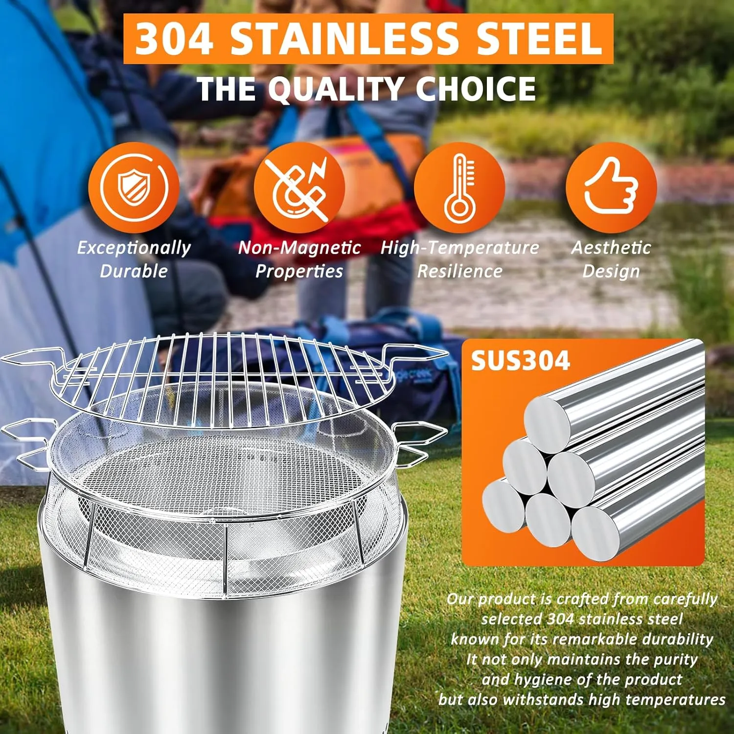 Shield for Solo Stove Ranger 15 Inch, 304 Stainless Steel Fire Pit Spark Protector Screen & Grill Cooking Grate & Fire Pit Stand for Fireplace with Two Guild Sticks