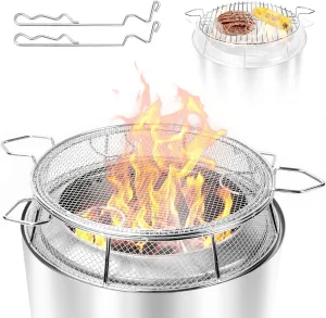 Shield for Solo Stove Ranger 15 Inch, 304 Stainless Steel Fire Pit Spark Protector Screen & Grill Cooking Grate & Fire Pit Stand for Fireplace with Two Guild Sticks