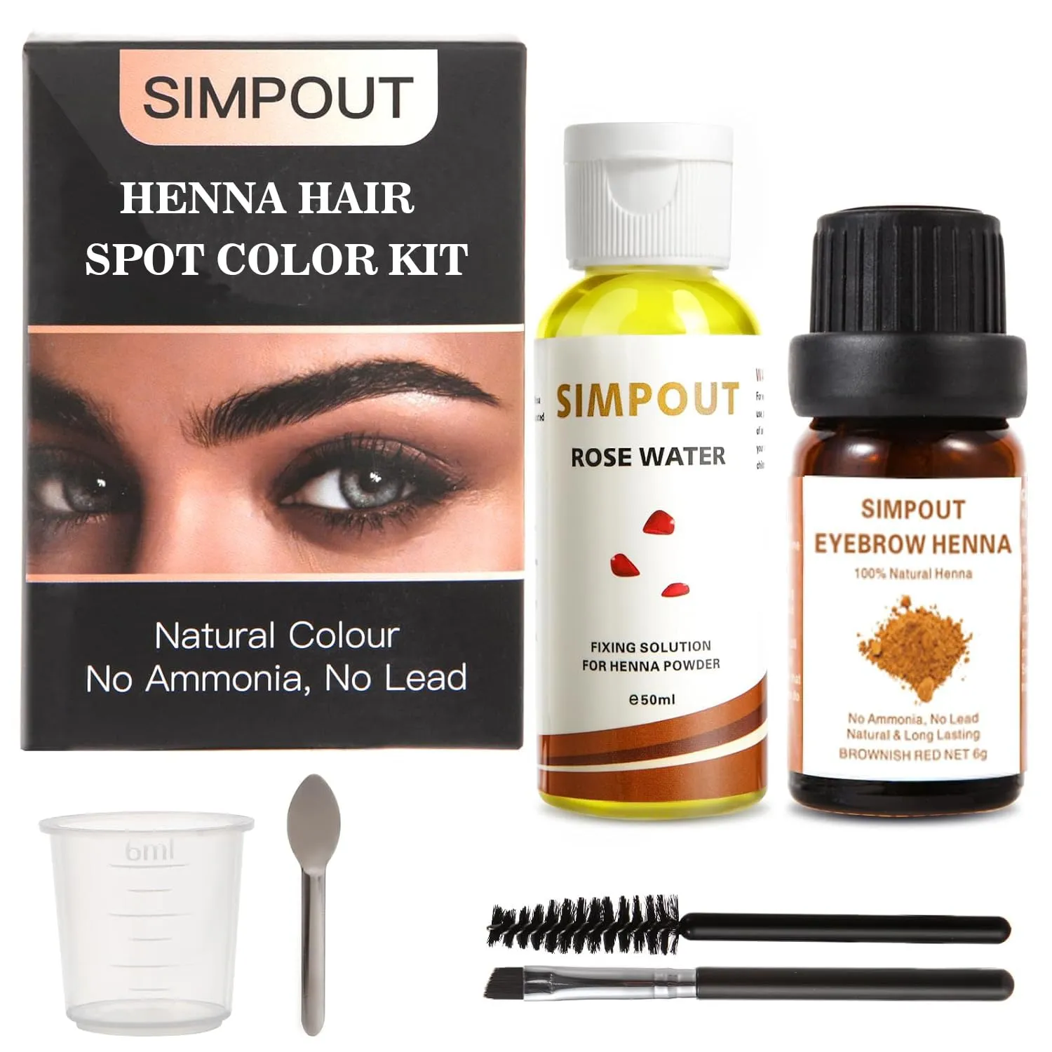 ​Simpout Henna Hair Powder with Rose Water - Natural Henna Hair Spot Color Kit, No Ammonia, No Lead, Water & Smudge Proof, Cover Grey Hair (Brownish Red)