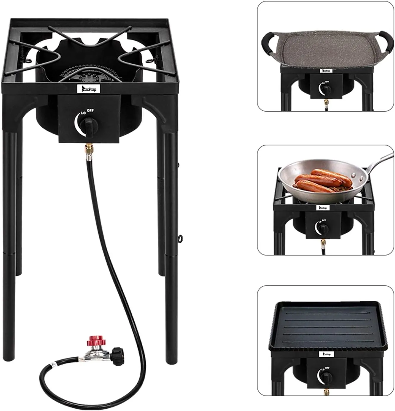 Single Burner Camp Stove, Outdoor Camping Stove 1 Burner Propane Cooker w/Detachable Legs & CSA Regulator for Camp Paito RV, Cast Iron, 75,000 BTU