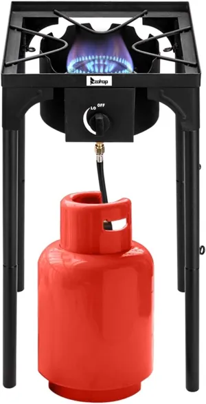Single Burner Camp Stove, Outdoor Camping Stove 1 Burner Propane Cooker w/Detachable Legs & CSA Regulator for Camp Paito RV, Cast Iron, 75,000 BTU