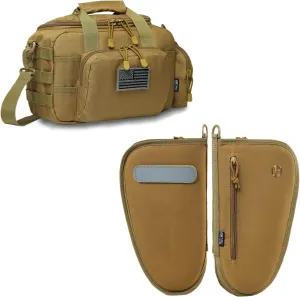Single Padded Pistol Bag Large (Tan)   Range Bag Small for 2X Pistol (Tan), Lockable Zipper, Durable Material, Compact Design