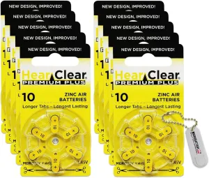 Size 10 PR230 Hearing Aid Batteries Yellow Tab (60 Batteries)   Battery Holder Keychain