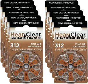 Size 312 PR41 1.45V Zinc Air Hearing Aid Batteries Brown Tab (60 Pack) [Child-Resistant Packaging]